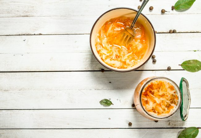 Pickled cabbage in a bowl.