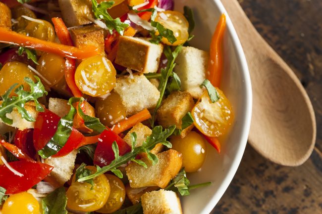 27069504 – traditional healthy panzanella salad with bread crumbs and veggies